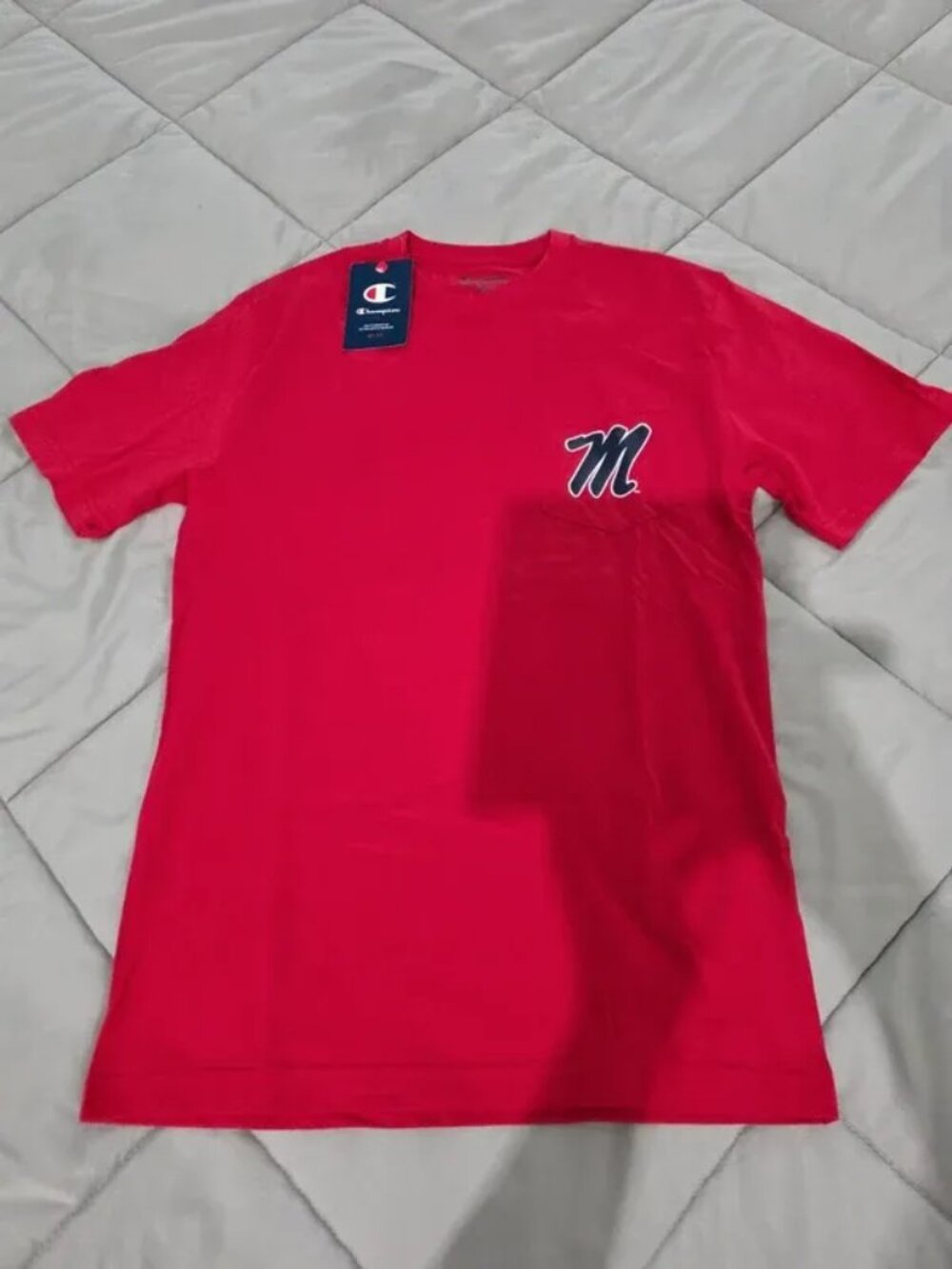NWT Champion Ole Miss Rebels T-Shirt Adult Small Red Pocket Tee Football